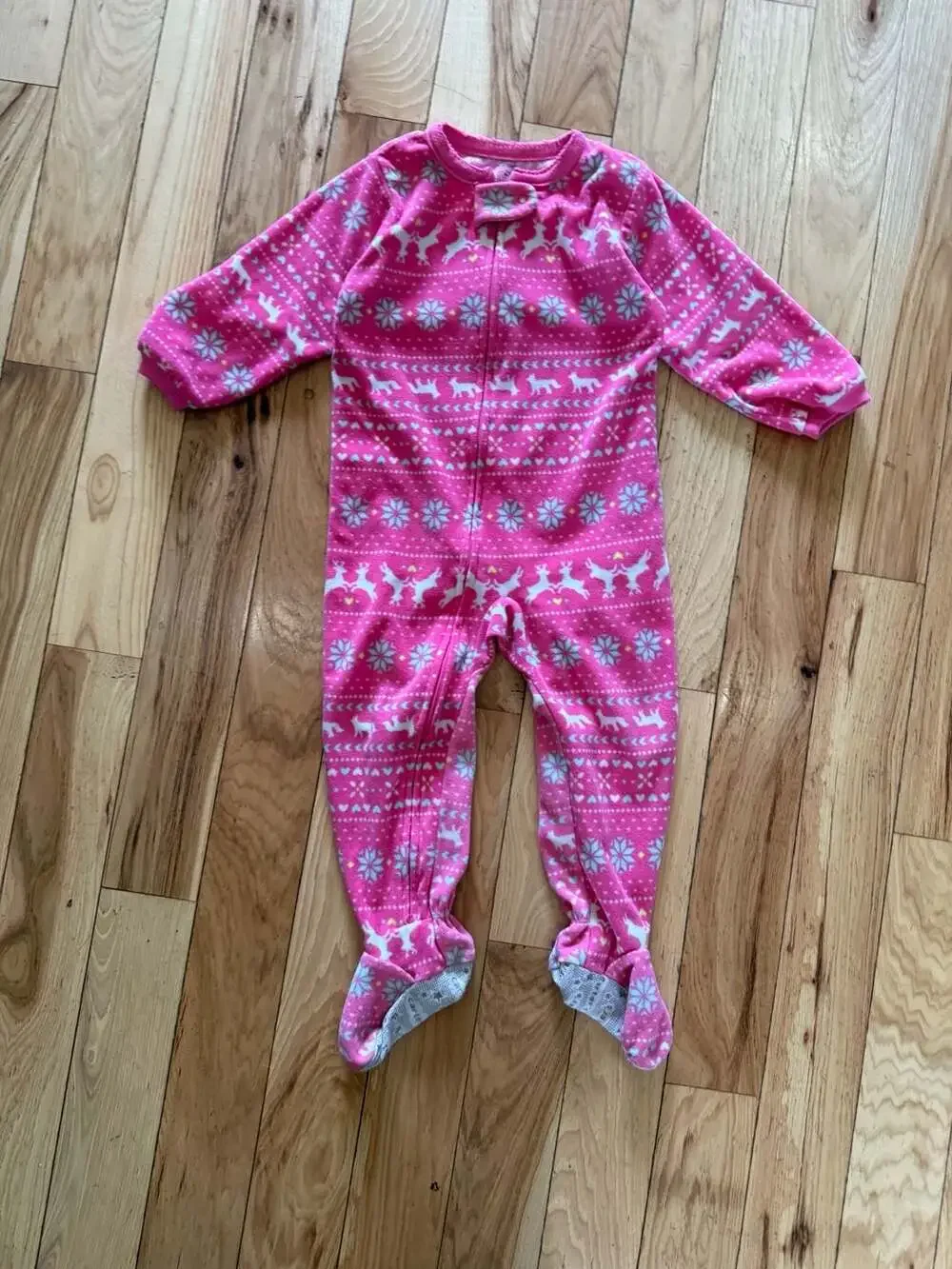 Carter's Girls Pink Microfleece Footed Pajamas Winter Deer Pattern